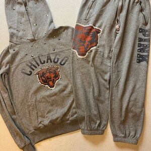 PINK Victoria's Secret Vintage NFL Chicago Bears Studded Gray Sweat Set
